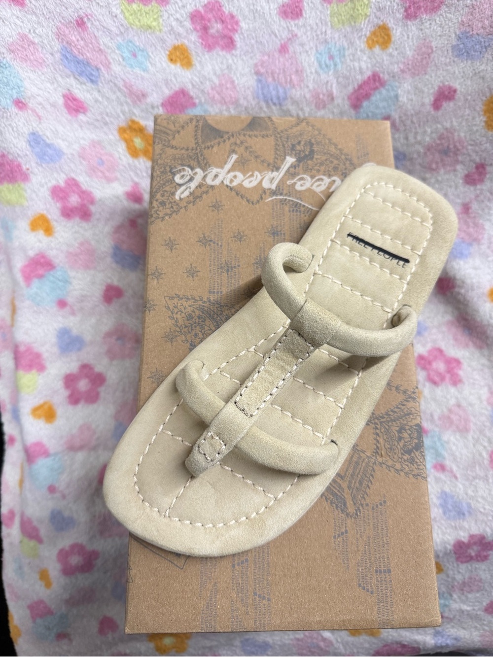 Free People Cream Suede Hadden Loop Toe Slide Sandals